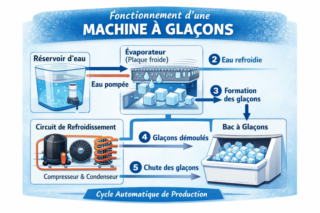 schéma de fonctionnement d'une machine à glaçons
